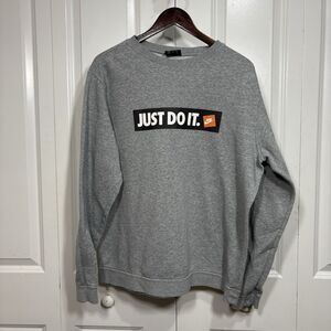 Nike Sweatshirt Men XL Gray Just Do It Logo Pullover Streetwear Athleisure